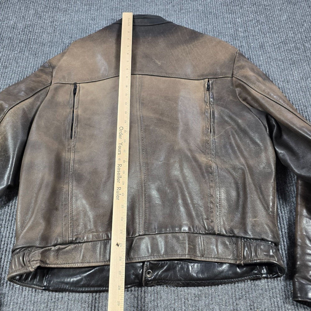 Vintage Brooks Motorcycle Jacket Mens 44 Brown Leather Full Zip Grunge USA Made - Picture 14 of 14